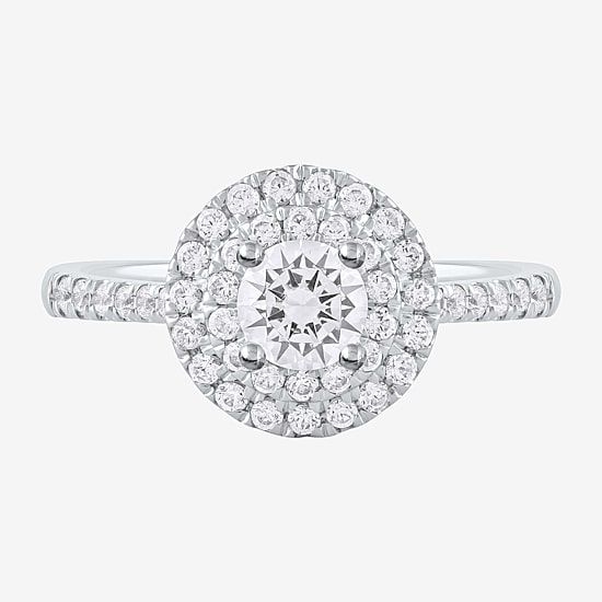 Certified (F / Si1) Womens 3/4 CT. T.W. Lab Grown White Diamond 10K Gold Round Side Stone Halo Engagement Ring