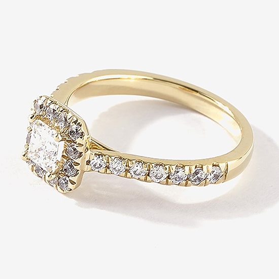 Certified (F / Si1) Womens 1 CT. T.W. Lab Grown White Diamond 10K Gold Cushion Side Stone Halo Engagement Ring
