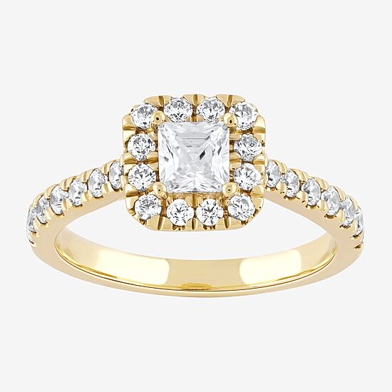 Certified (F / Si1) Womens 1 CT. T.W. Lab Grown White Diamond 10K Gold Cushion Side Stone Halo Engagement Ring
