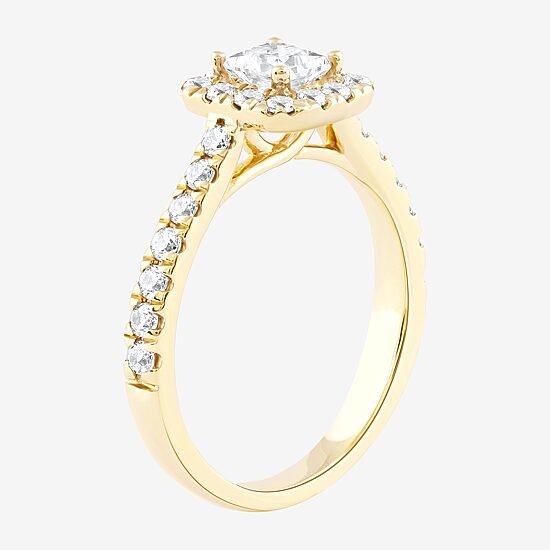 Certified (F / Si1) Womens 1 CT. T.W. Lab Grown White Diamond 10K Gold Cushion Side Stone Halo Engagement Ring