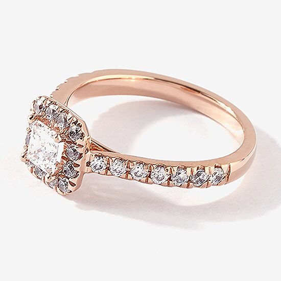 Certified (F / Si1) Womens 1 CT. T.W. Lab Grown White Diamond 10K Gold Cushion Side Stone Halo Engagement Ring