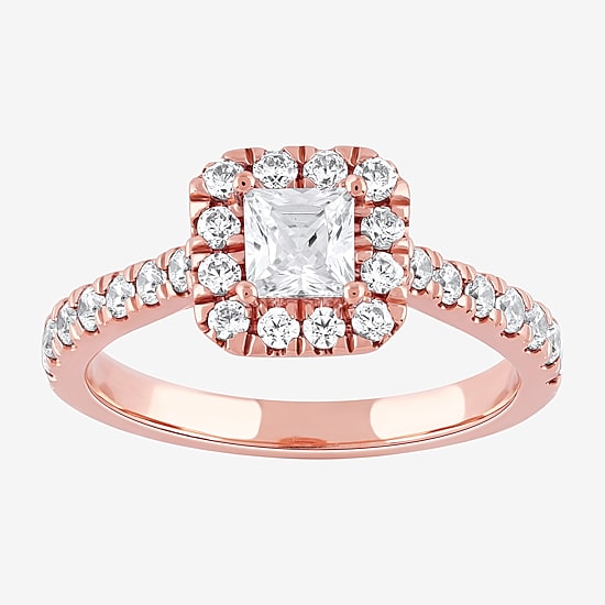 Certified (F / Si1) Womens 1 CT. T.W. Lab Grown White Diamond 10K Gold Cushion Side Stone Halo Engagement Ring