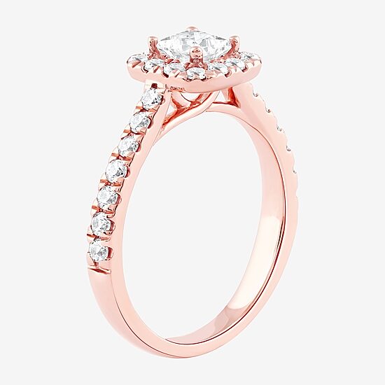 Certified (F / Si1) Womens 1 CT. T.W. Lab Grown White Diamond 10K Gold Cushion Side Stone Halo Engagement Ring