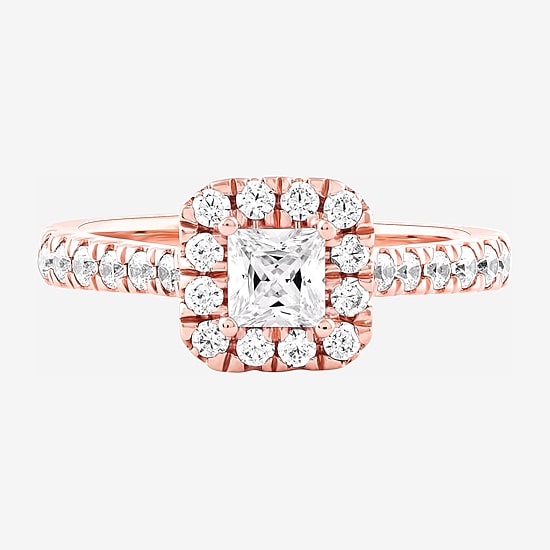 Certified (F / Si1) Womens 1 CT. T.W. Lab Grown White Diamond 10K Gold Cushion Side Stone Halo Engagement Ring