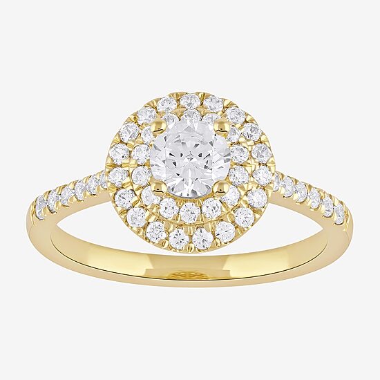Certified (F / Si1) Womens 3/4 CT. T.W. Lab Grown White Diamond 10K Gold Round Side Stone Halo Engagement Ring