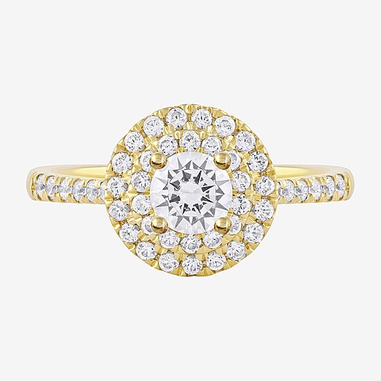 Certified (F / Si1) Womens 3/4 CT. T.W. Lab Grown White Diamond 10K Gold Round Side Stone Halo Engagement Ring