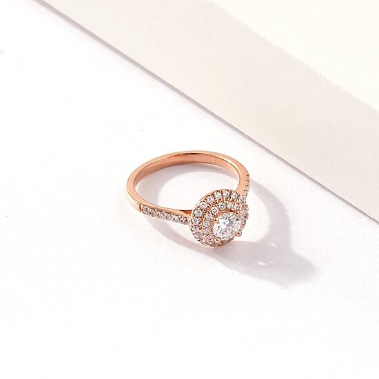 Certified (F / Si1) Womens 3/4 CT. T.W. Lab Grown White Diamond 10K Gold Round Side Stone Halo Engagement Ring