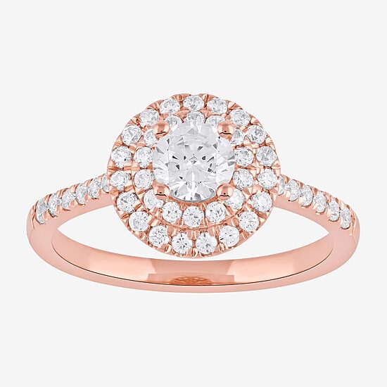Certified (F / Si1) Womens 3/4 CT. T.W. Lab Grown White Diamond 10K Gold Round Side Stone Halo Engagement Ring