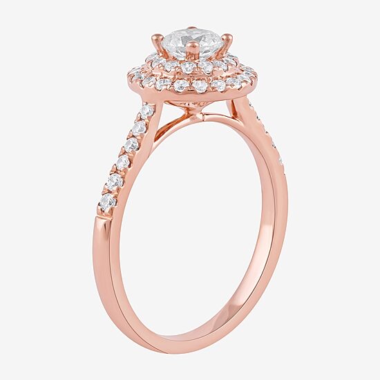 Certified (F / Si1) Womens 3/4 CT. T.W. Lab Grown White Diamond 10K Gold Round Side Stone Halo Engagement Ring