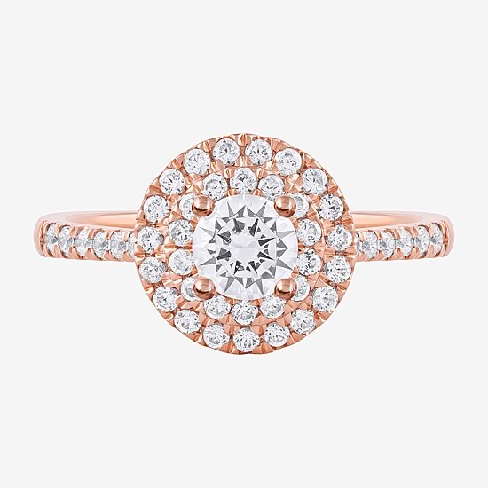 Certified (F / Si1) Womens 3/4 CT. T.W. Lab Grown White Diamond 10K Gold Round Side Stone Halo Engagement Ring