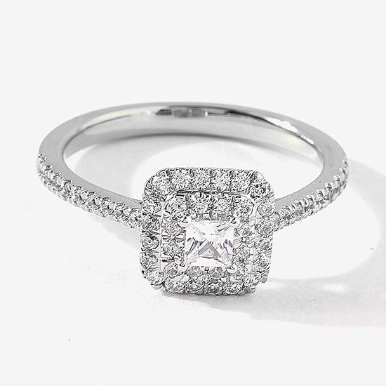 Certified (F / Si1) Womens 1/2 CT. T.W. Lab Grown White Diamond 10K Gold Cushion Side Stone Halo Engagement Ring