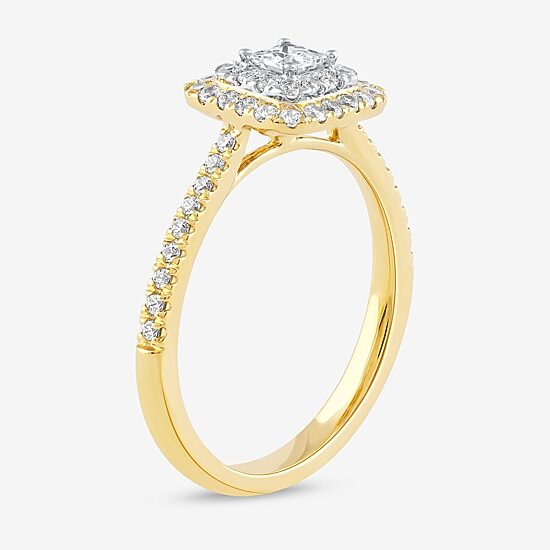 Certified (F / Si1) Womens 1/2 CT. T.W. Lab Grown White Diamond 10K Gold Cushion Side Stone Halo Engagement Ring
