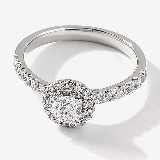 Certified (F / Si1) Womens 3/4 CT. T.W. Lab Grown White Diamond 10K Gold Round Side Stone Halo Engagement Ring