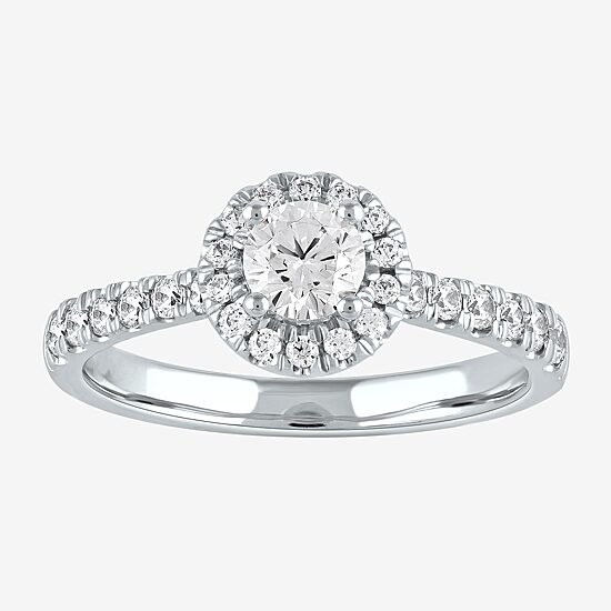 Certified (F / Si1) Womens 3/4 CT. T.W. Lab Grown White Diamond 10K Gold Round Side Stone Halo Engagement Ring