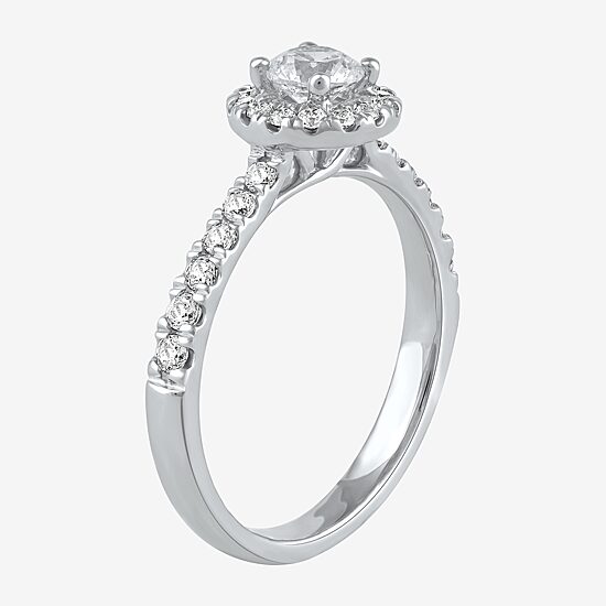 Certified (F / Si1) Womens 3/4 CT. T.W. Lab Grown White Diamond 10K Gold Round Side Stone Halo Engagement Ring