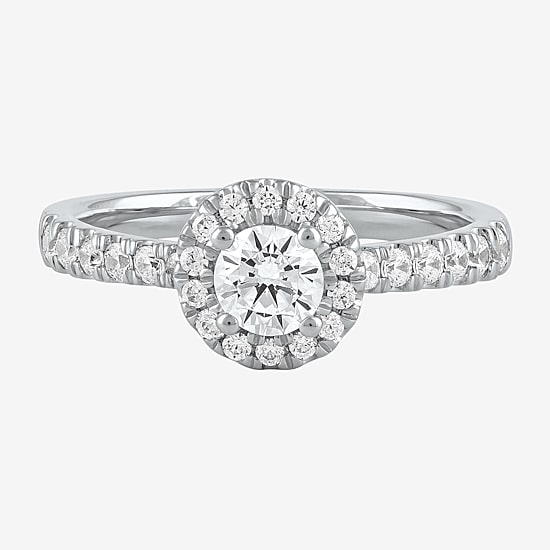 Certified (F / Si1) Womens 3/4 CT. T.W. Lab Grown White Diamond 10K Gold Round Side Stone Halo Engagement Ring