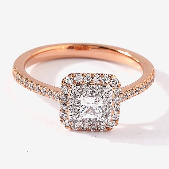Certified (F / Si1) Womens 1/2 CT. T.W. Lab Grown White Diamond 10K Gold Cushion Side Stone Halo Engagement Ring