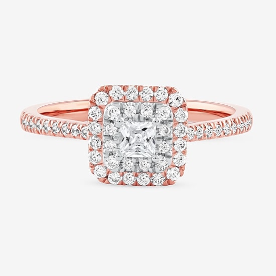 Certified (F / Si1) Womens 1/2 CT. T.W. Lab Grown White Diamond 10K Gold Cushion Side Stone Halo Engagement Ring