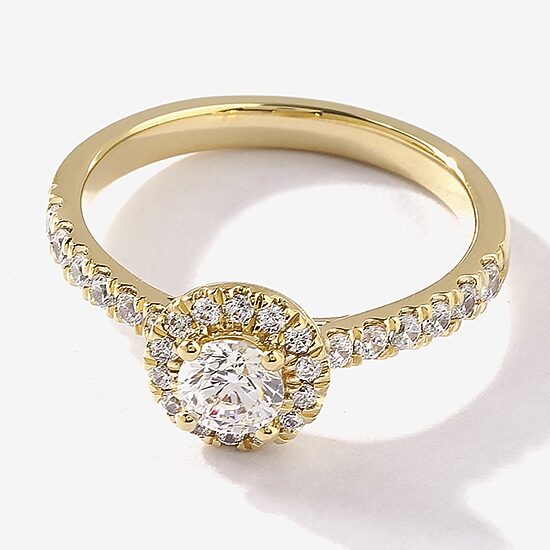 Certified (F / Si1) Womens 3/4 CT. T.W. Lab Grown White Diamond 10K Gold Round Side Stone Halo Engagement Ring