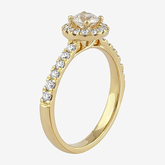 Certified (F / Si1) Womens 3/4 CT. T.W. Lab Grown White Diamond 10K Gold Round Side Stone Halo Engagement Ring