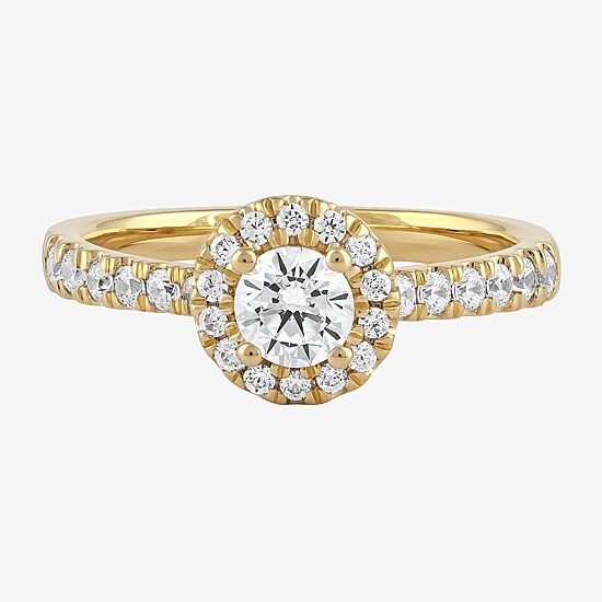 Certified (F / Si1) Womens 3/4 CT. T.W. Lab Grown White Diamond 10K Gold Round Side Stone Halo Engagement Ring