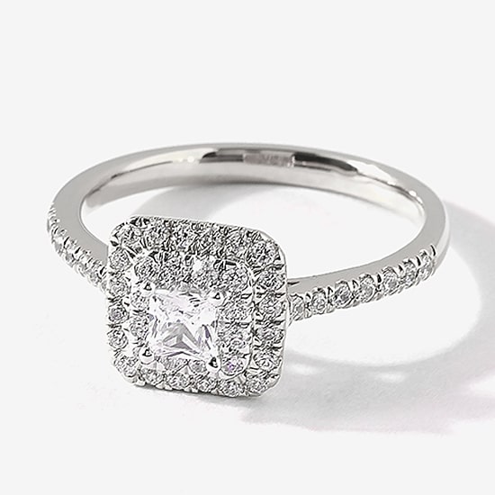 Certified (F / Si1) Womens 5/8 CT. T.W. Lab Grown White Diamond 10K Gold Cushion Side Stone Halo Engagement Ring