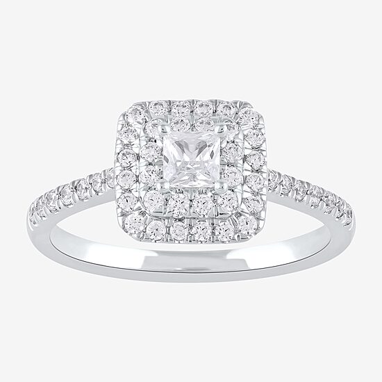 Certified (F / Si1) Womens 5/8 CT. T.W. Lab Grown White Diamond 10K Gold Cushion Side Stone Halo Engagement Ring
