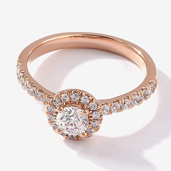 Certified (F / Si1) Womens 3/4 CT. T.W. Lab Grown White Diamond 10K Gold Round Side Stone Halo Engagement Ring