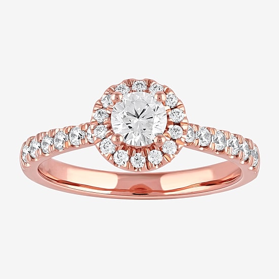 Certified (F / Si1) Womens 3/4 CT. T.W. Lab Grown White Diamond 10K Gold Round Side Stone Halo Engagement Ring
