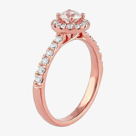 Certified (F / Si1) Womens 3/4 CT. T.W. Lab Grown White Diamond 10K Gold Round Side Stone Halo Engagement Ring