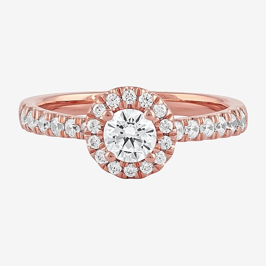 Certified (F / Si1) Womens 3/4 CT. T.W. Lab Grown White Diamond 10K Gold Round Side Stone Halo Engagement Ring