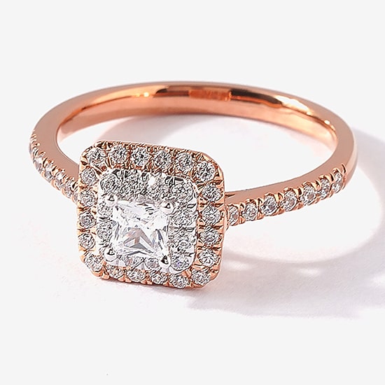 Certified (F / Si1) Womens 5/8 CT. T.W. Lab Grown White Diamond 10K Gold Cushion Side Stone Halo Engagement Ring