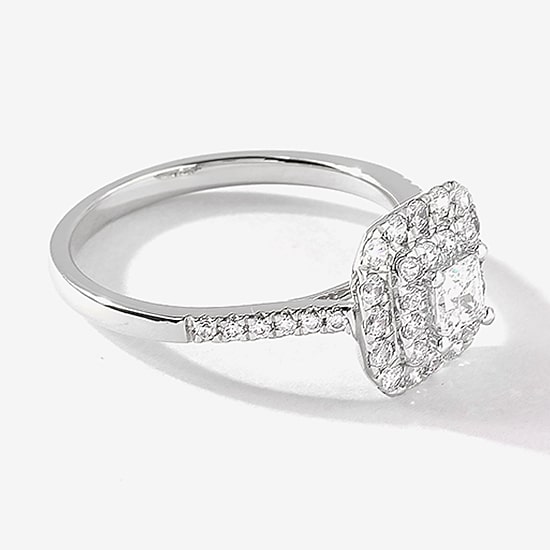 Certified (F / Si1) Womens 3/4 CT. T.W. Lab Grown White Diamond 10K Gold Cushion Side Stone Halo Engagement Ring