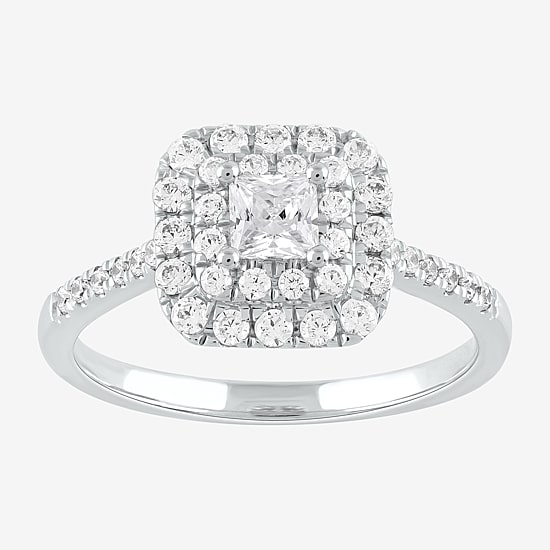 Certified (F / Si1) Womens 3/4 CT. T.W. Lab Grown White Diamond 10K Gold Cushion Side Stone Halo Engagement Ring