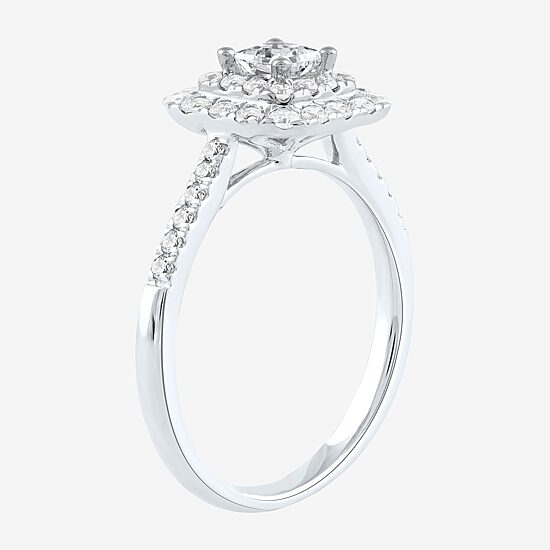 Certified (F / Si1) Womens 3/4 CT. T.W. Lab Grown White Diamond 10K Gold Cushion Side Stone Halo Engagement Ring