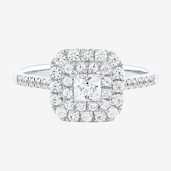 Certified (F / Si1) Womens 3/4 CT. T.W. Lab Grown White Diamond 10K Gold Cushion Side Stone Halo Engagement Ring