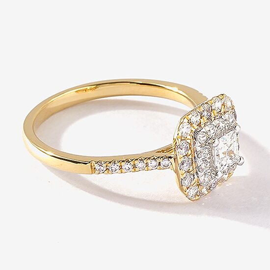 Certified (F / Si1) Womens 3/4 CT. T.W. Lab Grown White Diamond 10K Gold Cushion Side Stone Halo Engagement Ring