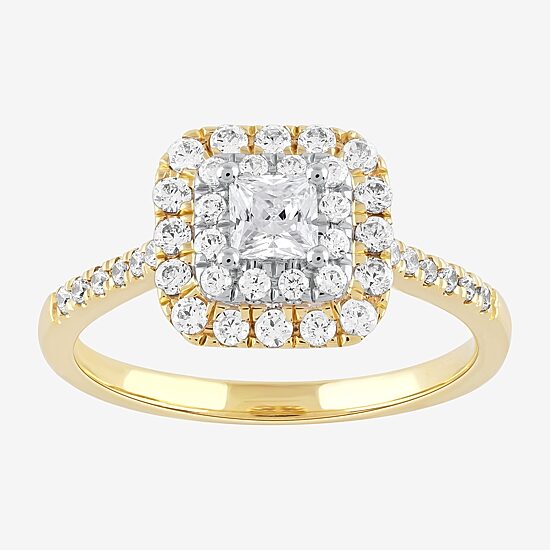 Certified (F / Si1) Womens 3/4 CT. T.W. Lab Grown White Diamond 10K Gold Cushion Side Stone Halo Engagement Ring
