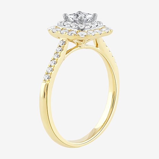 Certified (F / Si1) Womens 3/4 CT. T.W. Lab Grown White Diamond 10K Gold Cushion Side Stone Halo Engagement Ring