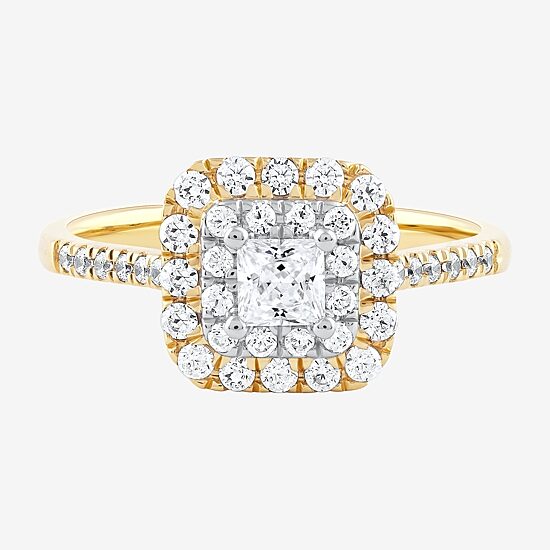 Certified (F / Si1) Womens 3/4 CT. T.W. Lab Grown White Diamond 10K Gold Cushion Side Stone Halo Engagement Ring