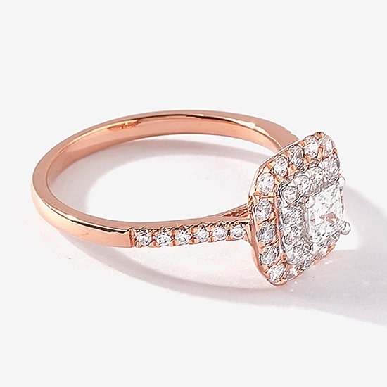 Certified (F / Si1) Womens 3/4 CT. T.W. Lab Grown White Diamond 10K Gold Cushion Side Stone Halo Engagement Ring