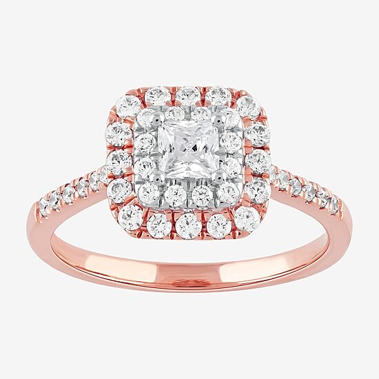 Certified (F / Si1) Womens 3/4 CT. T.W. Lab Grown White Diamond 10K Gold Cushion Side Stone Halo Engagement Ring