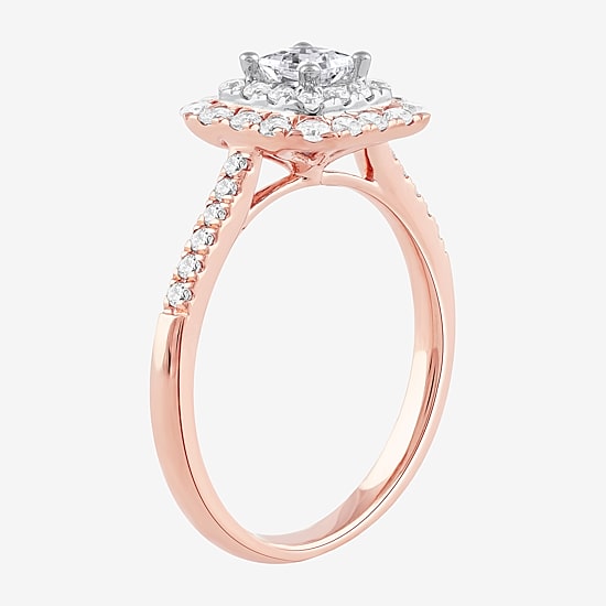 Certified (F / Si1) Womens 3/4 CT. T.W. Lab Grown White Diamond 10K Gold Cushion Side Stone Halo Engagement Ring