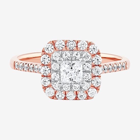 Certified (F / Si1) Womens 3/4 CT. T.W. Lab Grown White Diamond 10K Gold Cushion Side Stone Halo Engagement Ring