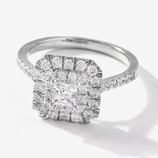 Certified (F / Si1) Womens 1 CT. T.W. Lab Grown White Diamond 10K Gold Cushion Side Stone Halo Engagement Ring