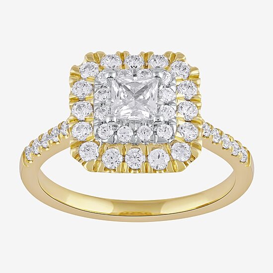 Certified (F / Si1) Womens 1 CT. T.W. Lab Grown White Diamond 10K Gold Cushion Side Stone Halo Engagement Ring