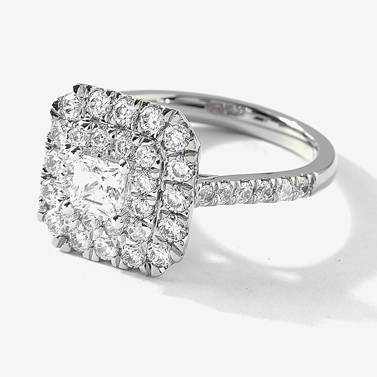 Certified (F / Si1) Womens 1 3/8 CT. T.W. Lab Grown White Diamond 10K Gold Cushion Side Stone Halo Engagement Ring