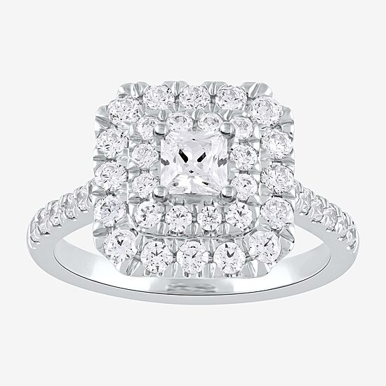 Certified (F / Si1) Womens 1 3/8 CT. T.W. Lab Grown White Diamond 10K Gold Cushion Side Stone Halo Engagement Ring