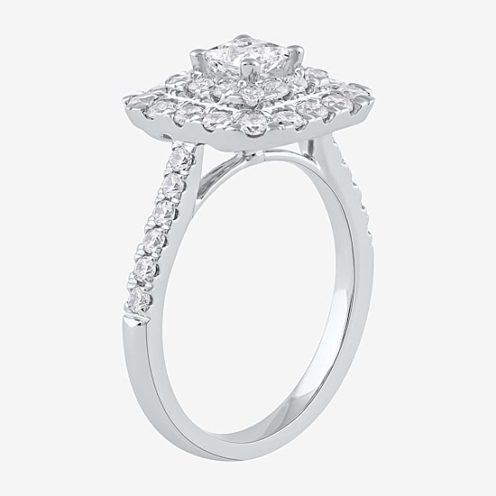 Certified (F / Si1) Womens 1 3/8 CT. T.W. Lab Grown White Diamond 10K Gold Cushion Side Stone Halo Engagement Ring
