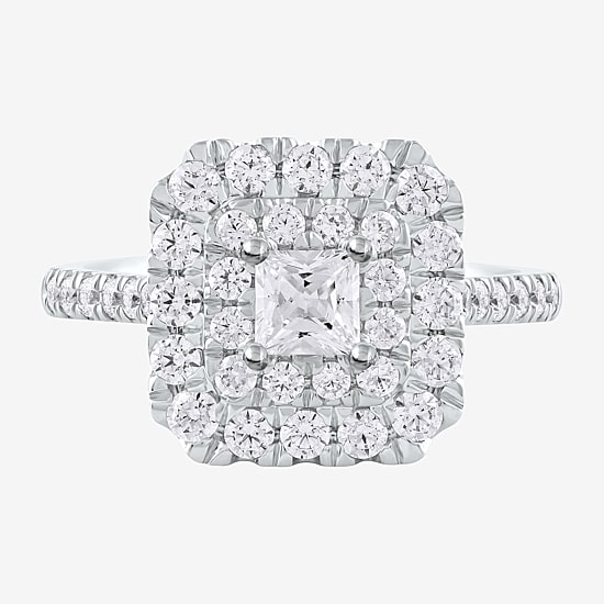 Certified (F / Si1) Womens 1 3/8 CT. T.W. Lab Grown White Diamond 10K Gold Cushion Side Stone Halo Engagement Ring